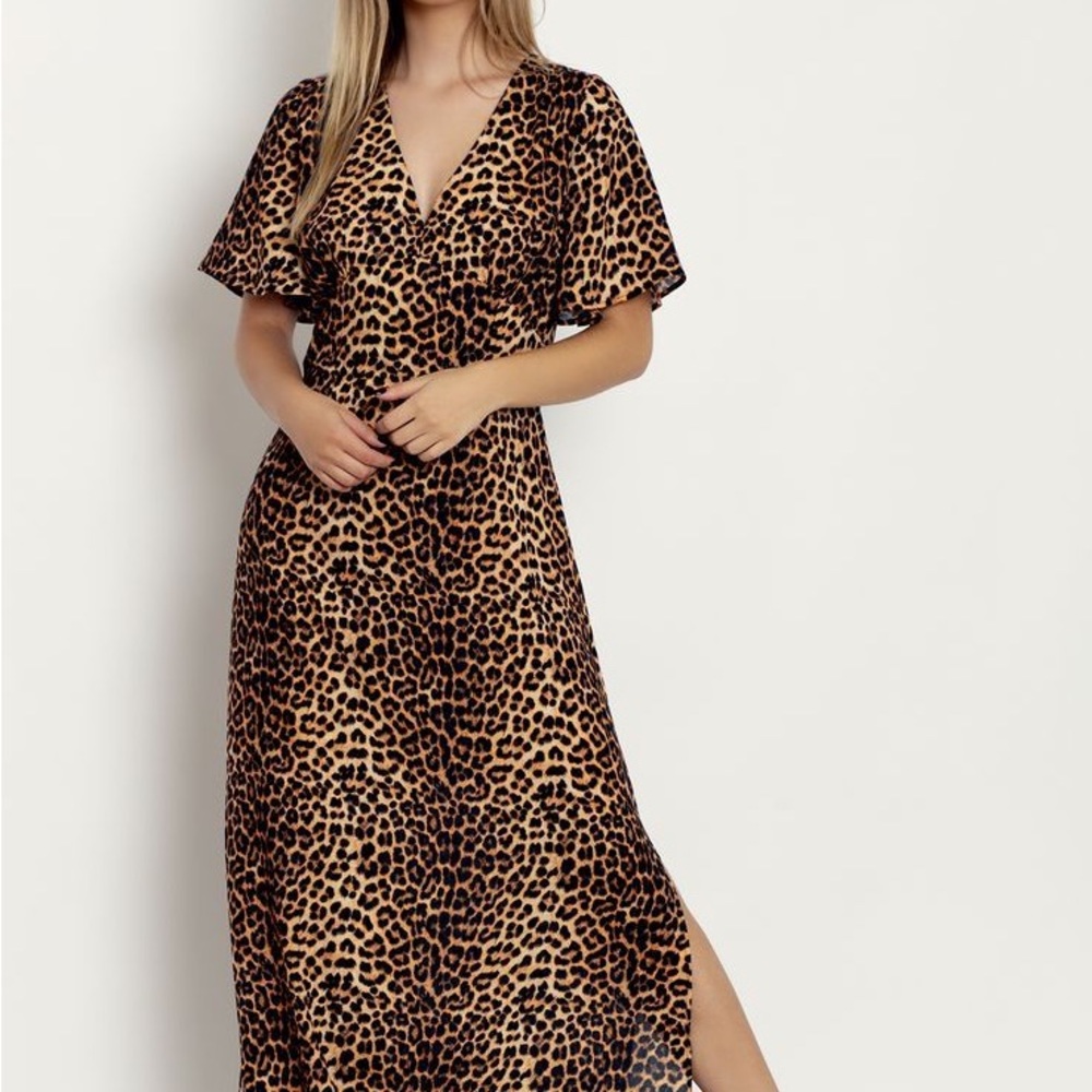 Black Milk Claws Out Short Sleeve Cheetah Maxi Dress